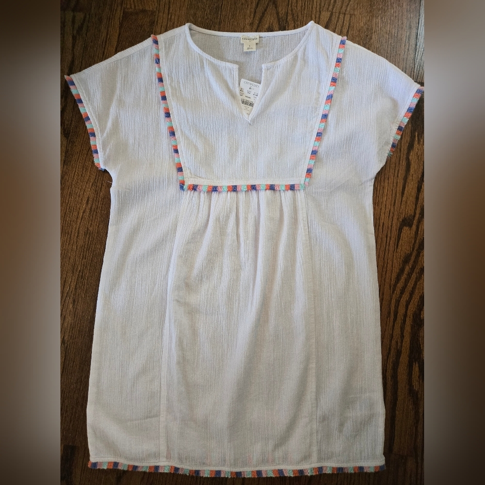 Crewcuts Kids White Tunic/Swim Coverup with Rainbow Trim
